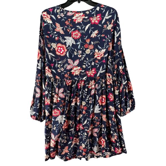 Old Navy Dress Womens Medium Blue Floral Rayon Boho Long Sleeve Mini Keyhole NEW - Picture 5 of 14